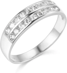 2 Ct Created Diamond 2-Row Real 14K White Gold Wedding Anniversary Band Ring - Picture 1 of 3