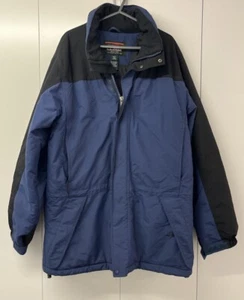 LL Bean Raincoat Jacket Blue / Black Foldaway Hood Thinsulate Zip Mens Large - Picture 1 of 17