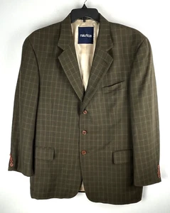 VTG Nautica Men 44R Blazer Sport Coat Three Button Jacket Wool Brown Casual - Picture 1 of 16