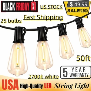 50/100FT Outdoor LED String Light Waterproof Patio Bulb Dimmable ST38 Warm White - Picture 1 of 12