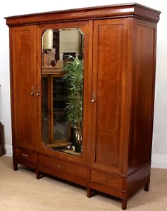 Antique Victorian Wardrobe Triple Mirrored Compactum 19th Century - Picture 1 of 12