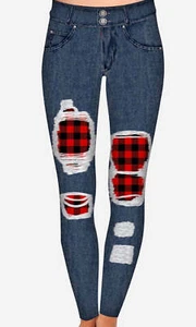 PeekaBoo Buffalo Plaid DENIM LOOK Super SOFT LEGGINGS OS TC Plus Jeggings rts - Bild 1 von 3