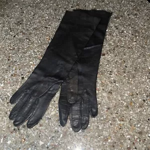 Vintage Estate Long Kid Leather Black Gloves 6.5 Original Pkg W Germany - Picture 1 of 7