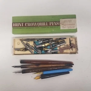 Vintage Fountain Pen Body ×5 & Misc. Tip Lot, Hunt Crow, 15+ Tips, LOOK - Picture 1 of 5