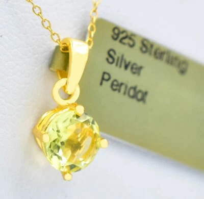 GENUINE 0.94 Ct PERIDOT PENDANT NECKLACE .925 SILVER (yellow finish) - NWT - Image 1 of 4