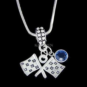 Checkered Flag Race car Driver Necklace Auto Stock car Dirt Track Racing Jewelry - Picture 1 of 8
