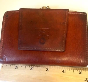 Vtg.Capri Wallet Cognac Brown Glove Cowhide Leather Kiss Lock Triple Frame 5.5"W - Imagen 1 de 6