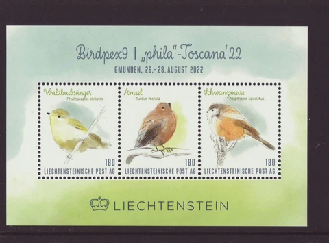 Liechtenstein 2022 MNH - Birdpex 9 - m/s of 3 stamps Cover