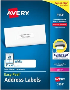 AVERY 5161 Easy Peel Laser Adressetiketten, 1 x 4, weiß, 2000/Box - Bild 1 von 3