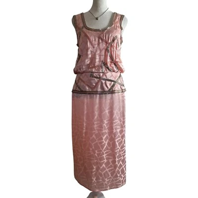 Vestido De Colección Años 80 Saks 5th Ave Francesca Of Damon Rosa Con Cuentas 100% Seda De Colección Talla 8 Foto 1 de 4