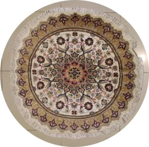 Rugstc 4x4 Pak Persian Ivory Area Rug, Hand-Knotted,Floral with Silk/Wool Pile - Picture 1 of 5