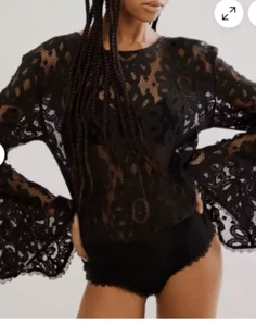 FREE PEOPLE Better With Time Bodysuit tie back black Croquet UK S RRP $168 - Picture 1 of 8