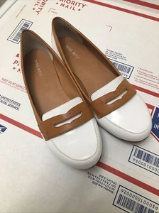 Nine West MARLIN3Y White Brown Trim Penny Loafers Shoes 8M - Picture 1 of 12