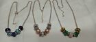 3 Darice Mix & Mingle 18" Necklaces With Glass Beads Silver, Pink, Blues, Greens