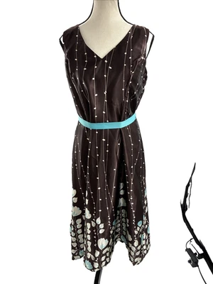 Jessica Howard Womens 10P Brown Sleeveless Fit Flare Dress Floral Belted - Image 1 of 4