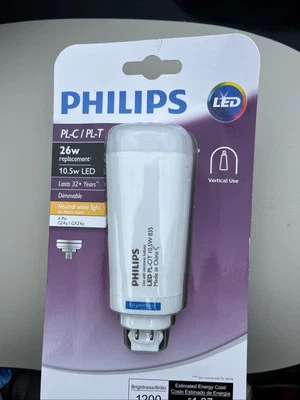 Philips 26W Equivalent Neutral  White PL-C/T 4-Pin Vertical LED Tube Light Bulb - Image 1 of 2