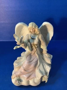 Porcelain Angel W/Dove Music Box (Lords Prayer) With Flowers White & Gold As Is - Picture 1 of 10