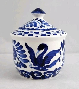 Azúcar vintage Anfora Puebla con tapa azul blanco México - Imagen 1 de 10
