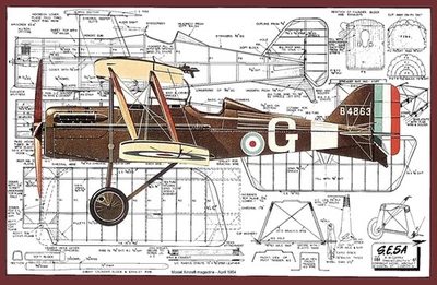 Model Airplane Plans (FF): SE-5A Scale 40" Biplane Fighter (WW-I) for 1-1.5cc - Image 1 of 4