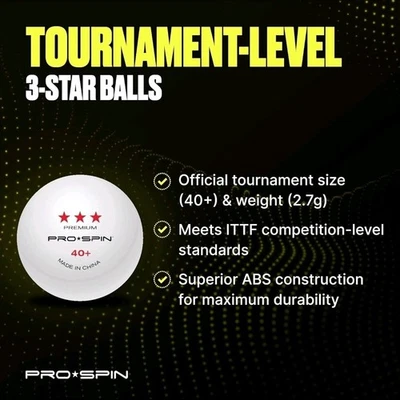 PRO SPIN ELITE SERIES 3 STAR 40+ Ping Pong Balls -10 Premium Competition Balls - Image 1 of 4