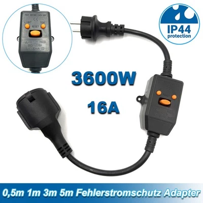 RCD Verlängerungskabel mit Personenschutz-Fehlerstrom Schutzschalter Adapter 16A - Bild 1 von 4