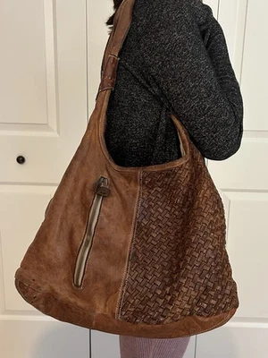 Langellotti коричневый кожаный Hobo наплечная сумка сплетенный плетение сделано в Италии сумочка - Изображение 1 из 4