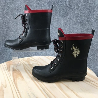 US Polo Assn Rain Boots Womens 8M Jacky Ankle Booties Red Black Rubber Lace Up - Image 1 of 4