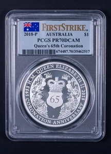 2018 Australia Queen Elizabeth 65th Anniv Coronation $1 PCGS PR70DCAM RB517 - Picture 1 of 2