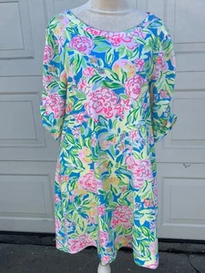 Damen Lilly Pulitzer Kleid Pima Baumwolle geraffte Ärmel Blumen L - Bild 1 von 4