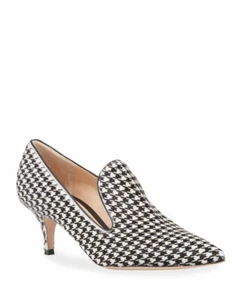 Gianvito Rossi Houndstooth Kitten-Heel Loafer Pumps Size 7.5B - Picture 1 of 8
