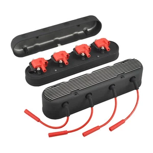 Finned Vintage Hidden Coil Aluminum Valve Cover For Chevy LS - Black - Foto 1 di 10