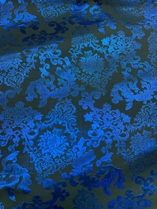 ROYAL BLUE BLACK Damask Metallic Brocade Fabric (58 in.) Sold By The Yard - Picture 1 of 1