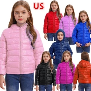 Boys Girls Down Coat Winter Hoodie Ultra Lightweight Packable Jacket Outerwear - Picture 1 of 107