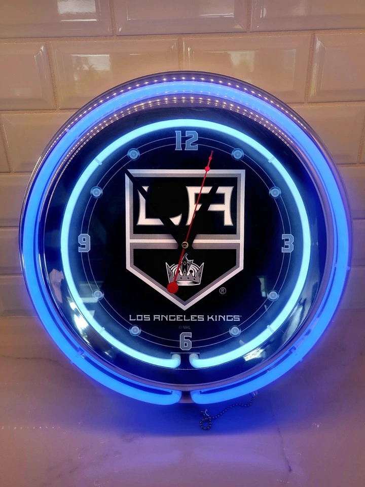 NUEVO Reloj de Pared Los Angeles Kings HBS Neón Púrpura Hockey Alimentado por Batería (15") Foto 1 de 4