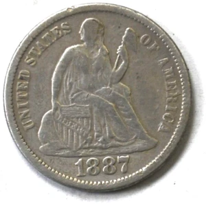 Moneda de diez centavos de plata libertad sentada 1887 10c Philadelphia - Imagen 1 de 3