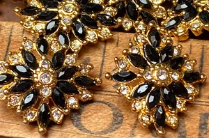 vintage black gold brass crystal buttons 1 1/4" diamond Czechoslovakia 3pcs - Picture 1 of 6
