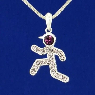 Corredor Hecho Con Cristal Swarovski Jogger Correr Hombres Collar Púrpura Cadena 18" Foto 1 de 3