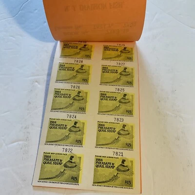 1984 New Jersey Pheasant and Quail Stamps, (Book of 10) License No. 7821 to 7830 - Image 1 of 4