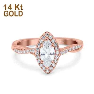 14K Rose Gold Infinity Twist Halo Marquise Vintage Engagement Ring Simulated CZ - Picture 1 of 6