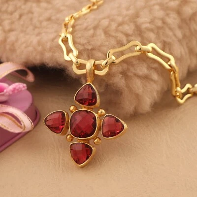 Hydro Quartz Gemstone Pendant Gold Plated Designer Chain Valentine Gift Jewelry - Image 1 of 4