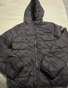 Abercrombie Kids reversible boy girl Black Puffer Jacket Fur Lined Coat 11/12 - Picture 1 of 8