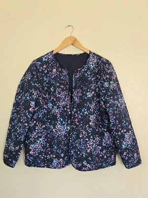 Chaqueta acolchada reversible Croft & Barrow Petite XL azul marino floral ligera  Foto 1 de 4