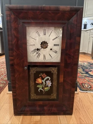 Antique Jerome & Company Weight Driven Clock 30-Hour Reverse Glass Paint Works - Image 1 of 4