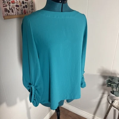 LOFT Womens Blouse Classic Boat Neck Office Interview Sz S Green 3/4 Sleeve Top - Image 1 of 4