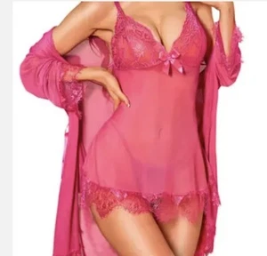 RSLOVE Sexy Dessous für Damen Spitze Babydoll mit Morgenmantel Nachthemd Nachtwäsche Rose - Bild 1 von 1