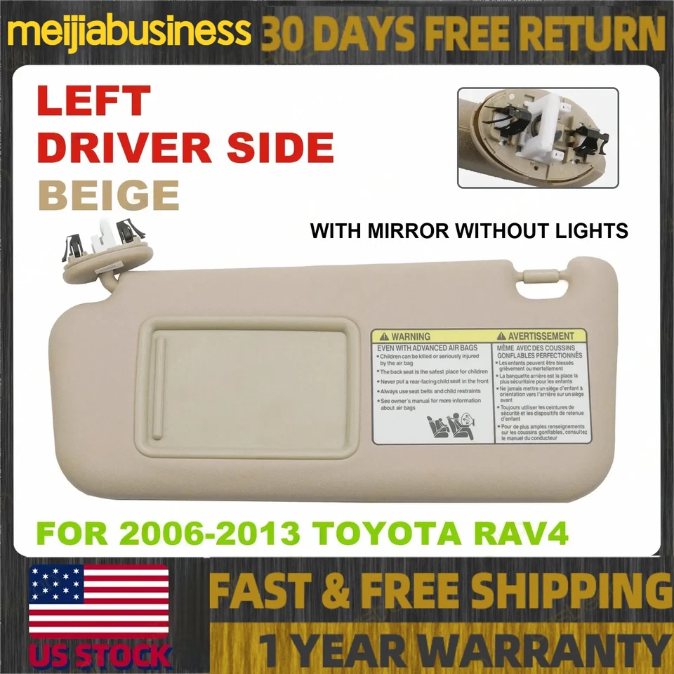 Beige Left Driver Sun Visor with Mirror For Toyota RAV4 2006-2013 74320-42501-A1 Foto 1 de 4