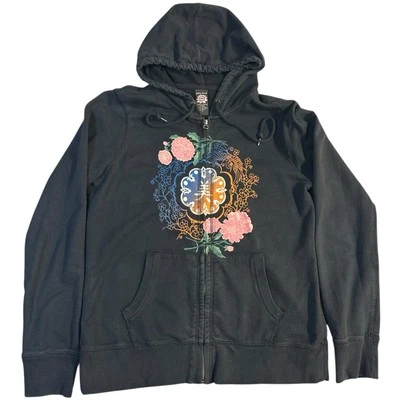 Vintage Y2K LUCKY BRAND Womens Large Full Zip Hoodie Cotton Sweatshirt Floral - Image 1 of 4