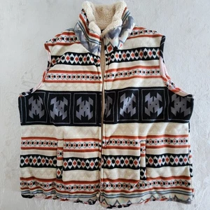 Jane Ashley Sherpa Vest Wheat Beige Geo Fleece Size 2X - Picture 1 of 18