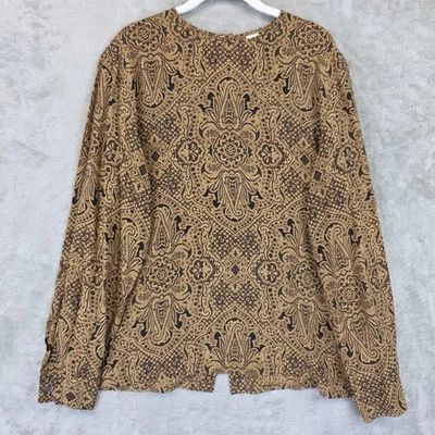 Camisa Dana Buchman Mujer 14 Marrón Negro Seda Paisley Manga Larga Top Blusa Foto 1 de 4