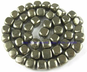8MM Square Cube Natural Pyrite Gemstone Beads 15" DIY Hand Making Jewelry - Picture 1 of 3